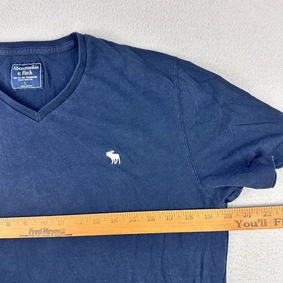 Abercrombie & Fitch V-Neck T-Shirt Mens L Navy Blue Cotton Nautical Peppy - Picture 6 of 7